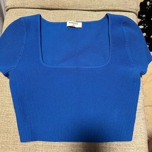 Aritzia Babaton Sculpt Knit Squareneck Short Sleeve in Blue Size M